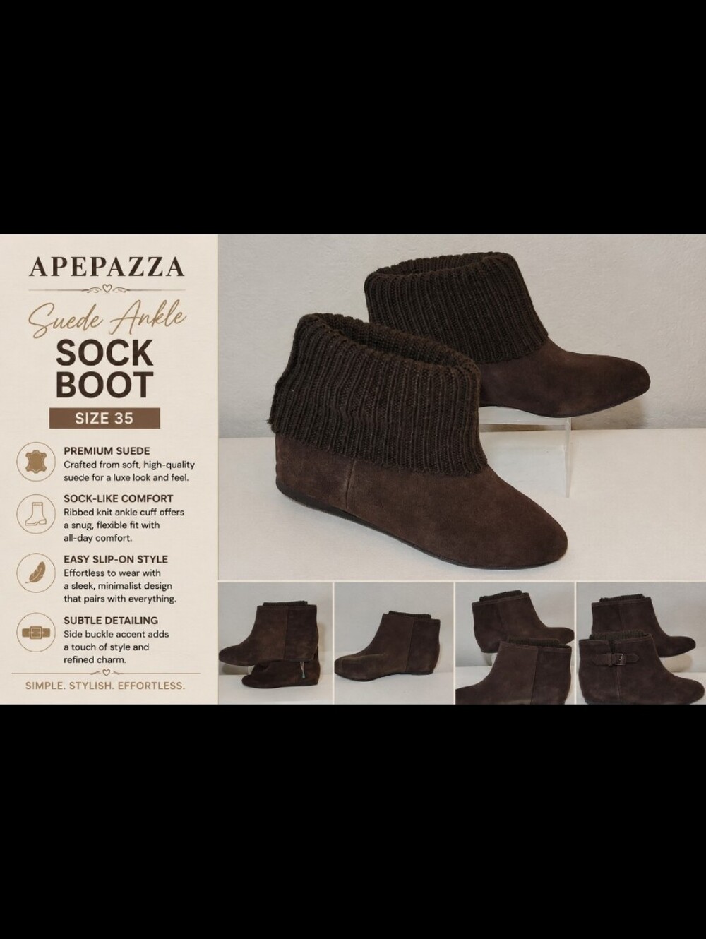 APEPAZZA Suede Ankle Sock Boot 35